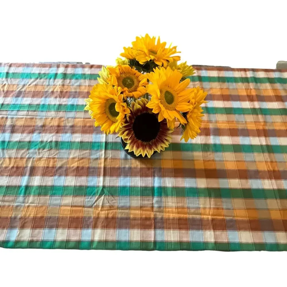 Vintage Perma Prest Tablecloth Fall Home Decor Table Cover Plaid Linen Retro 60s